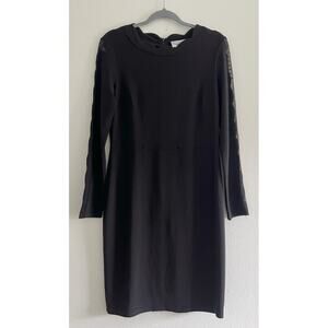 Joseph Ribkoff Scallop Mesh Sleeve Little Black Fitted Dress Size 10